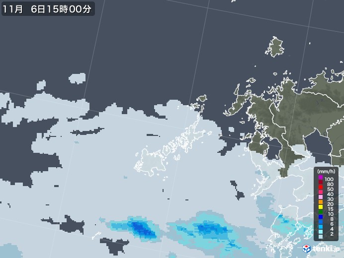五島列島(長崎県)の雨雲レーダー(2021年11月06日)