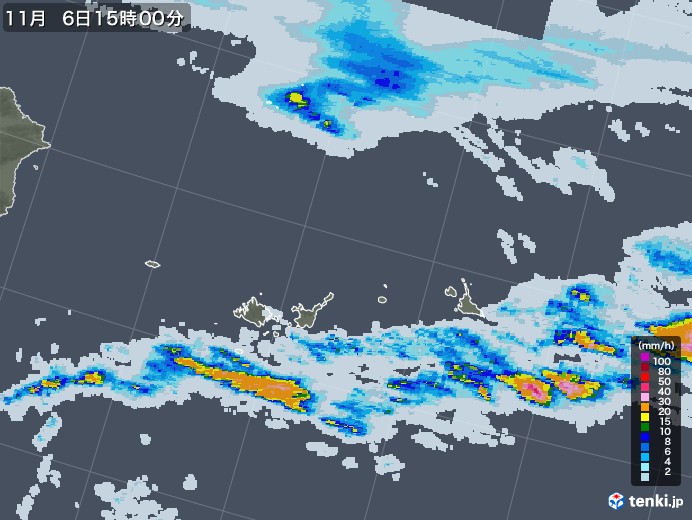 宮古・石垣・与那国(沖縄県)の雨雲レーダー(2021年11月06日)