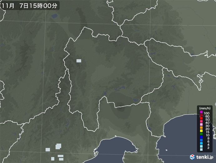 山梨県の雨雲レーダー(2021年11月07日)
