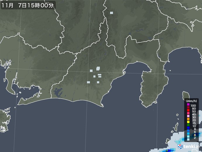 静岡県の雨雲レーダー(2021年11月07日)