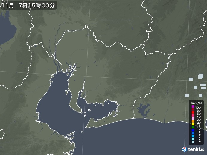 愛知県の雨雲レーダー(2021年11月07日)