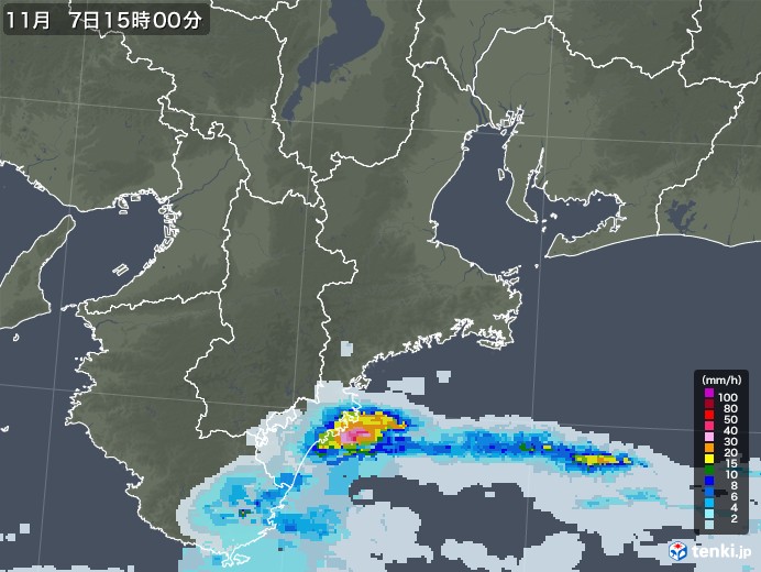 三重県の雨雲レーダー(2021年11月07日)
