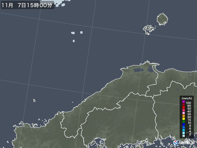 島根県の雨雲レーダー(2021年11月07日)