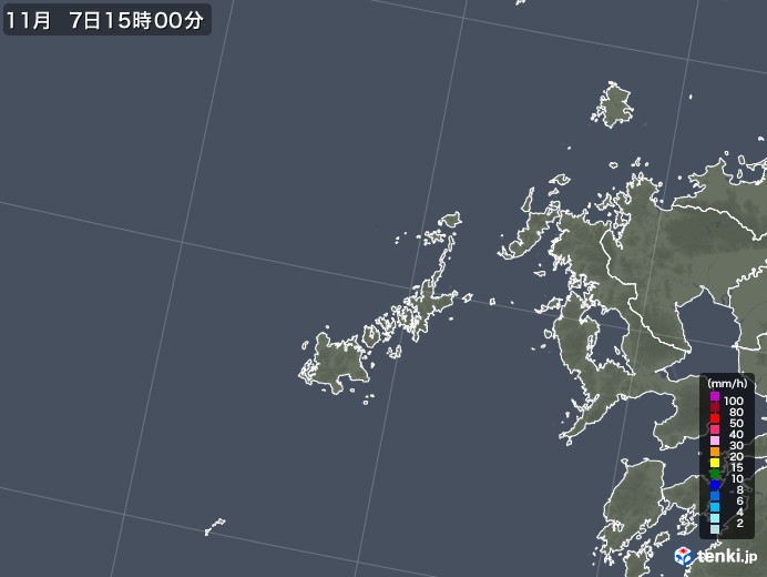 五島列島(長崎県)の雨雲レーダー(2021年11月07日)