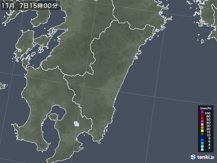 宮崎県の雨雲レーダー(2021年11月07日)