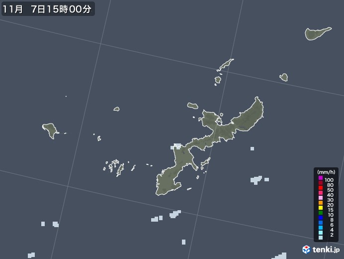 沖縄県の雨雲レーダー(2021年11月07日)