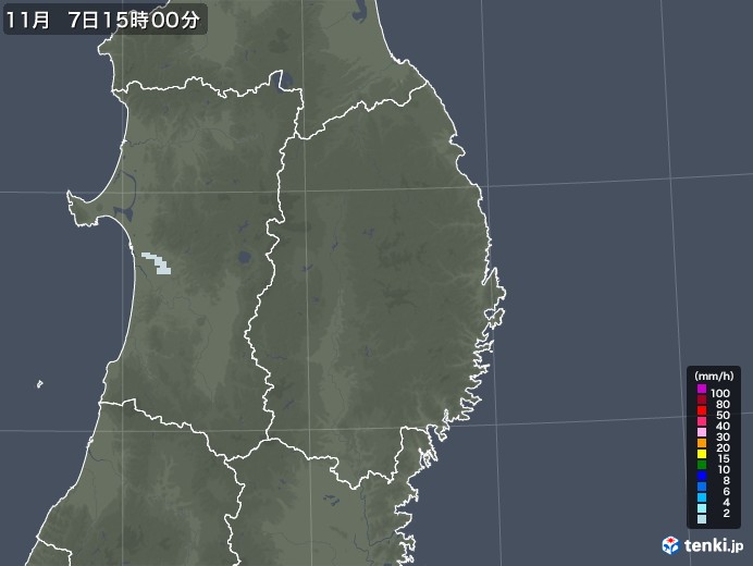 岩手県の雨雲レーダー(2021年11月07日)