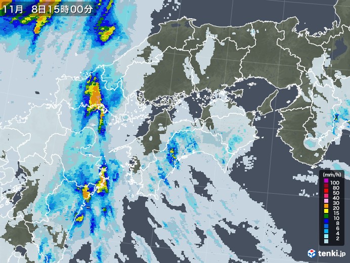 四国地方の雨雲レーダー(2021年11月08日)