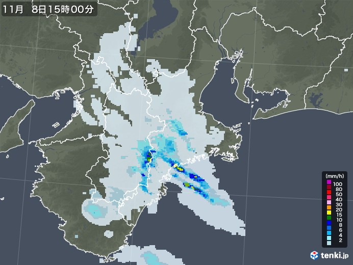 三重県の雨雲レーダー(2021年11月08日)