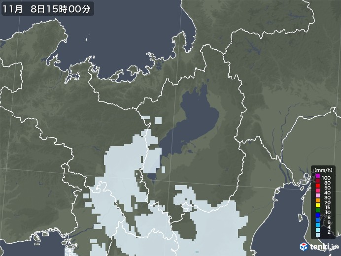 滋賀県の雨雲レーダー(2021年11月08日)