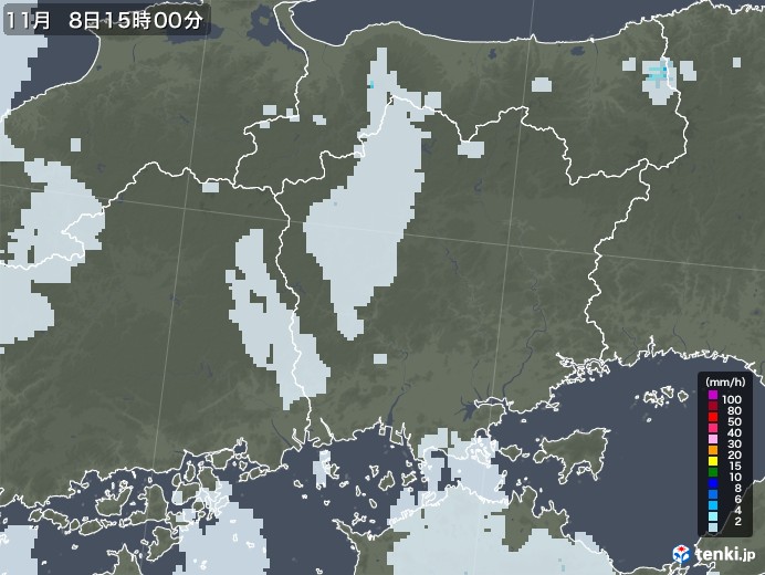 岡山県の雨雲レーダー(2021年11月08日)