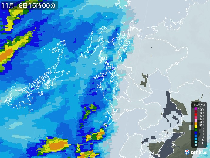 長崎県の雨雲レーダー(2021年11月08日)