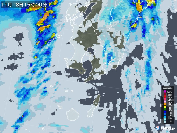 鹿児島県の雨雲レーダー(2021年11月08日)