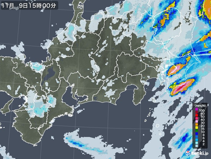 東海地方の雨雲レーダー(2021年11月09日)