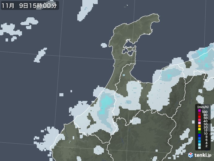 石川県の雨雲レーダー(2021年11月09日)