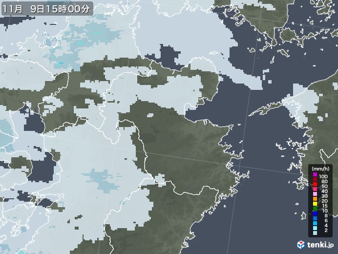 大分県の雨雲レーダー(2021年11月09日)