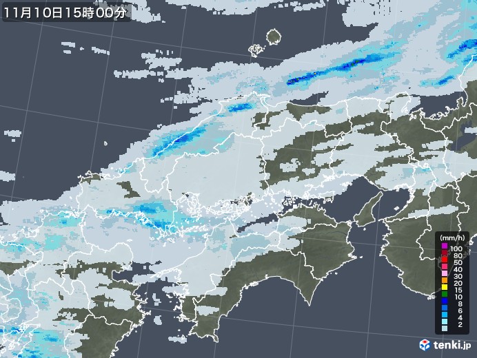中国地方の雨雲レーダー(2021年11月10日)