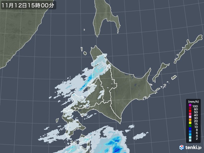 北海道地方の雨雲レーダー(2021年11月12日)