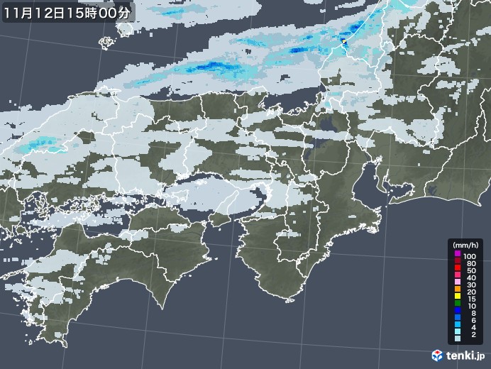 近畿地方の雨雲レーダー(2021年11月12日)