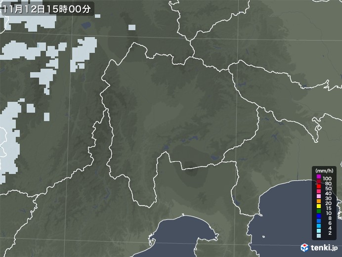 山梨県の雨雲レーダー(2021年11月12日)