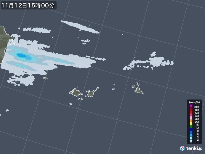 宮古・石垣・与那国(沖縄県)の雨雲レーダー(2021年11月12日)