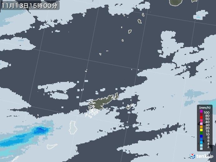 奄美諸島(鹿児島県)の雨雲レーダー(2021年11月13日)