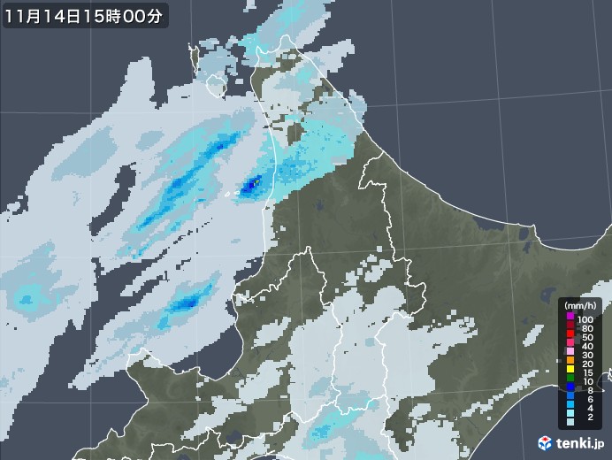 道北の雨雲レーダー(2021年11月14日)