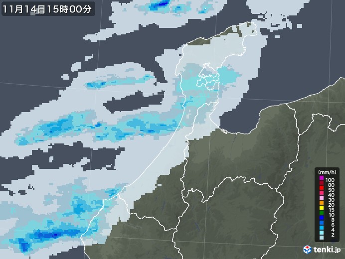 石川県の雨雲レーダー(2021年11月14日)