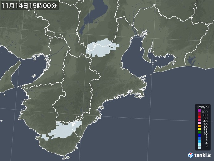 三重県の雨雲レーダー(2021年11月14日)