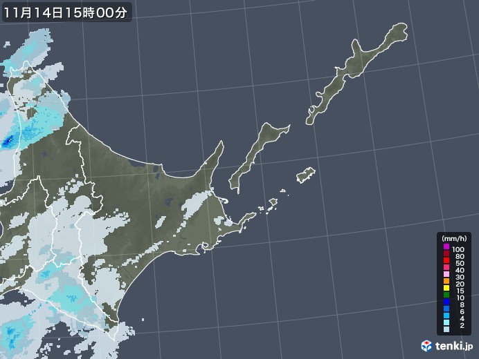 道東の雨雲レーダー(2021年11月14日)