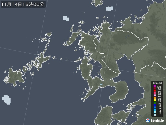 長崎県の雨雲レーダー(2021年11月14日)