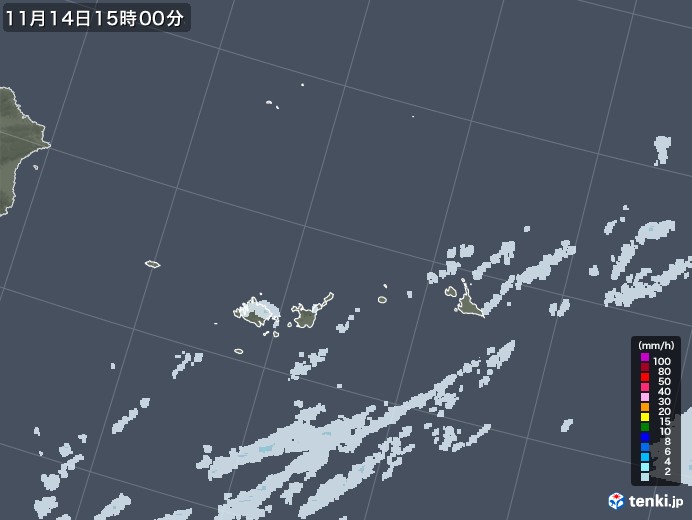 宮古・石垣・与那国(沖縄県)の雨雲レーダー(2021年11月14日)
