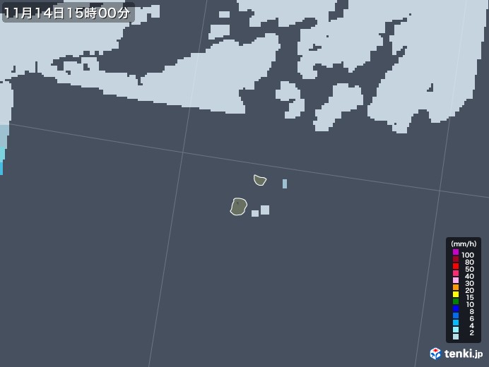 南大東島(沖縄県)の雨雲レーダー(2021年11月14日)