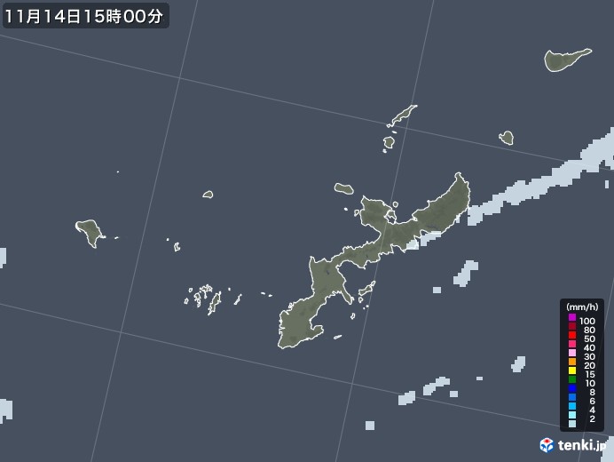 沖縄県の雨雲レーダー(2021年11月14日)