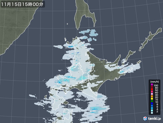北海道地方の雨雲レーダー(2021年11月15日)
