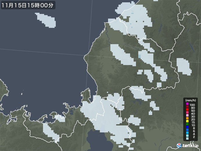 福井県の雨雲レーダー(2021年11月15日)