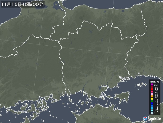 岡山県の雨雲レーダー(2021年11月15日)