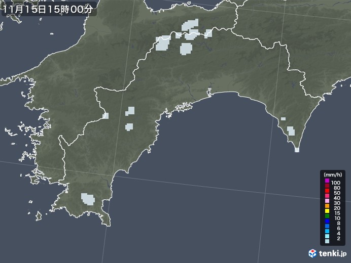 高知県の雨雲レーダー(2021年11月15日)