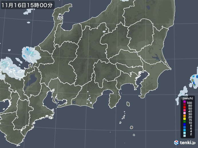 関東・甲信地方の雨雲レーダー(2021年11月16日)