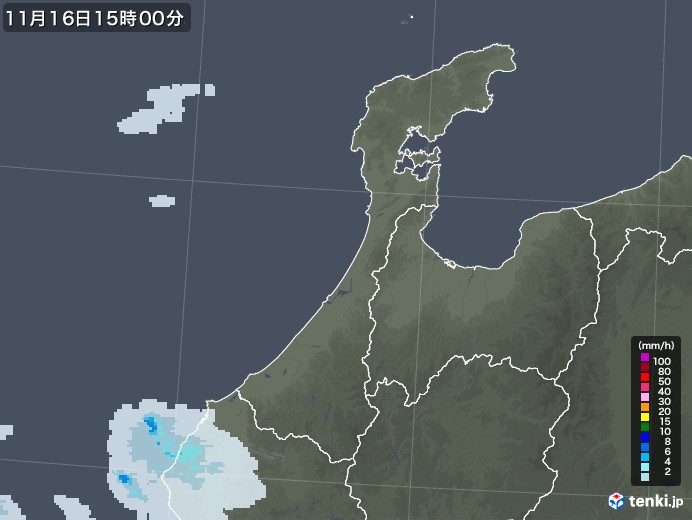 石川県の雨雲レーダー(2021年11月16日)