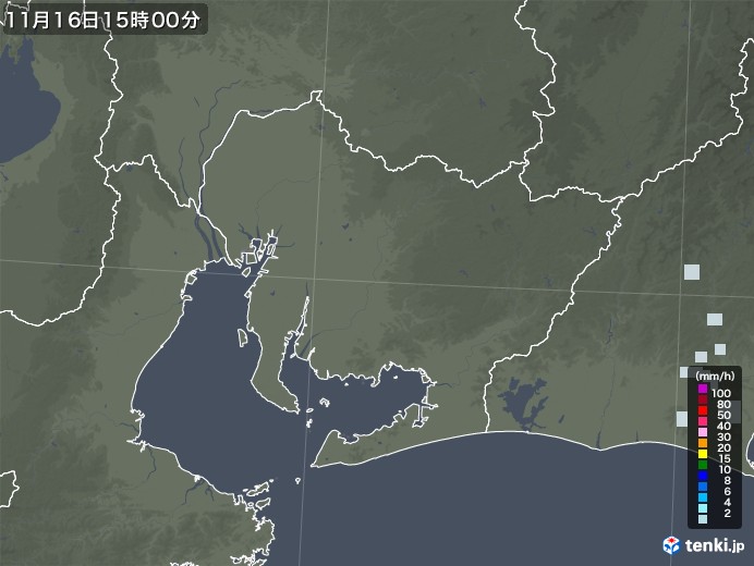 愛知県の雨雲レーダー(2021年11月16日)