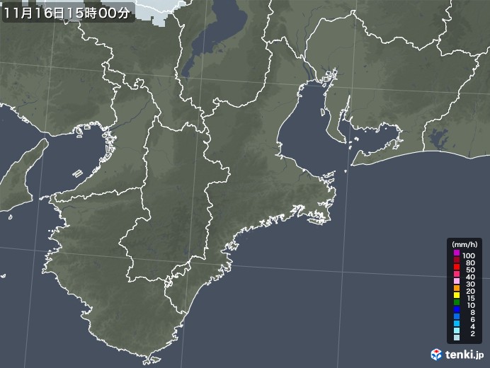 三重県の雨雲レーダー(2021年11月16日)