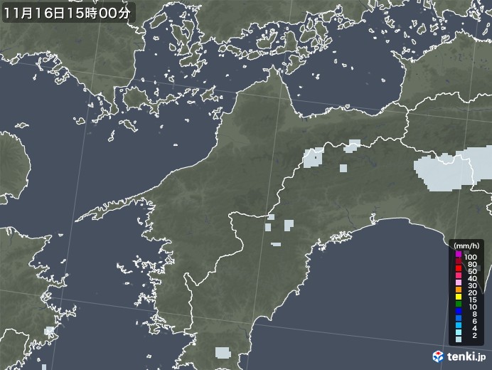 愛媛県の雨雲レーダー(2021年11月16日)