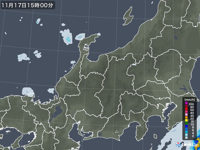 北陸地方の雨雲レーダー(2021年11月17日)