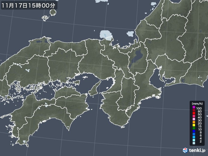 近畿地方の雨雲レーダー(2021年11月17日)