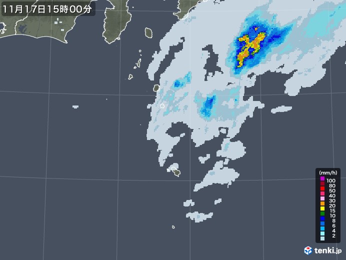 伊豆諸島(東京都)の雨雲レーダー(2021年11月17日)