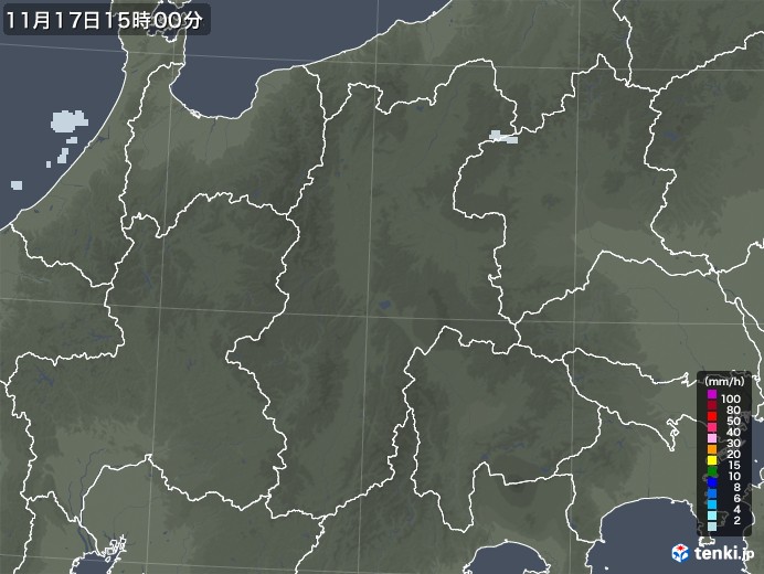 長野県の雨雲レーダー(2021年11月17日)
