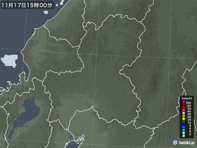 岐阜県の雨雲レーダー(2021年11月17日)