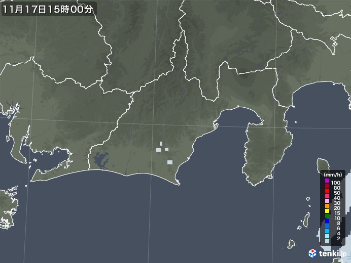 静岡県の雨雲レーダー(2021年11月17日)