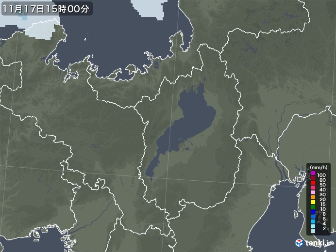 滋賀県の雨雲レーダー(2021年11月17日)